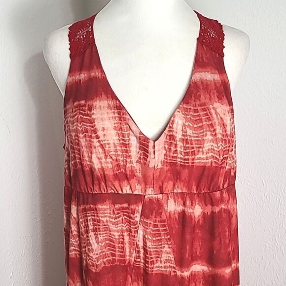 No Boundaries Red Tie-dye Midi-Dress, Lace Crochet Halter Back, Sz XL (15-17) - Picture 3 of 9
